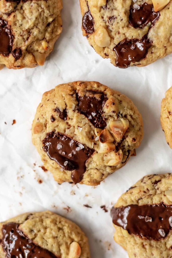 chocolate chip cookies topped with flaky sea salt