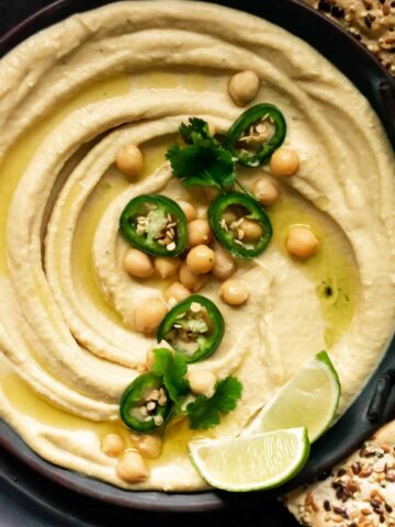 creamy hummus topped with jalepeno slices