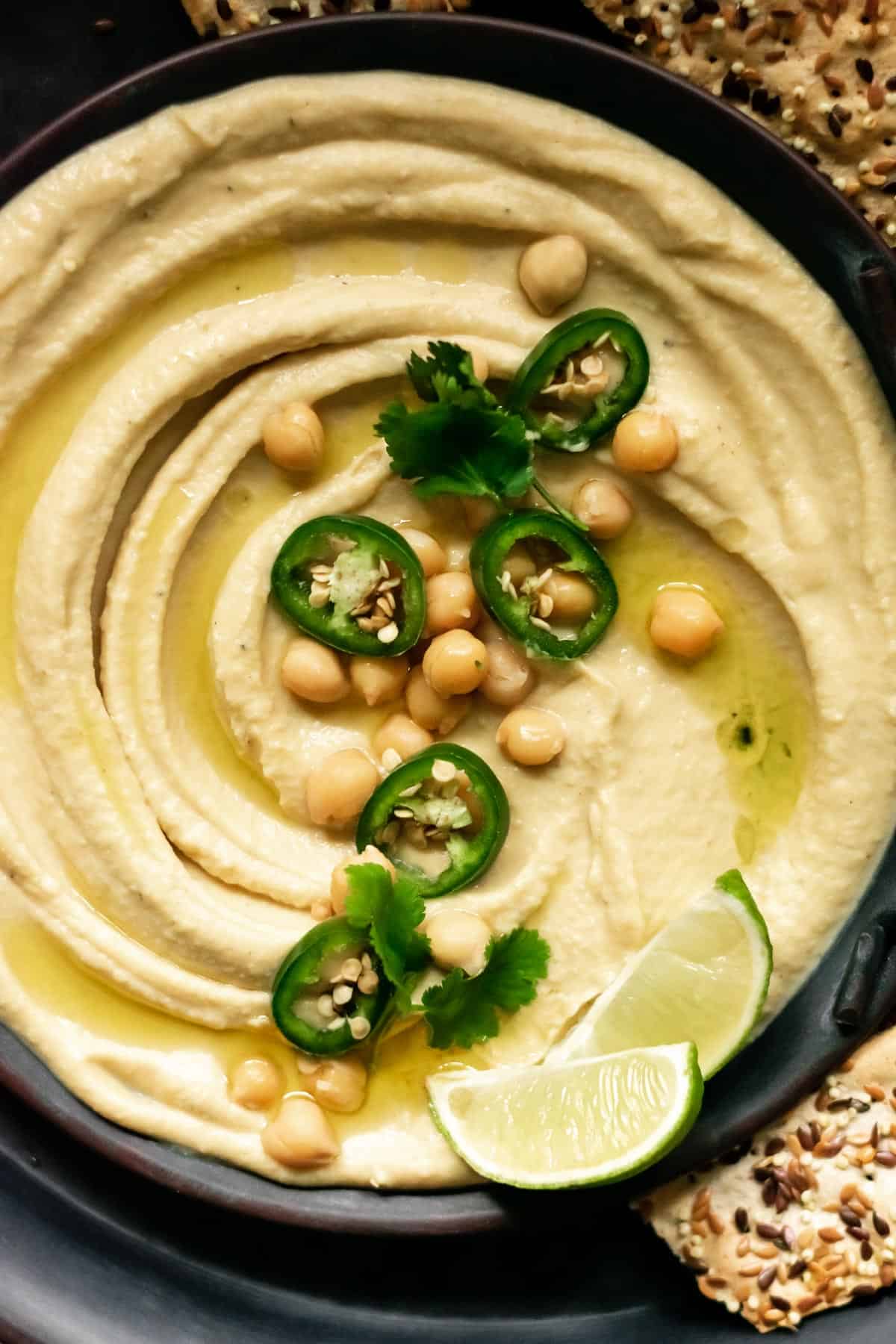 creamy hummus topped with jalepeno slices