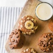 banana oat muffins on a wooden board