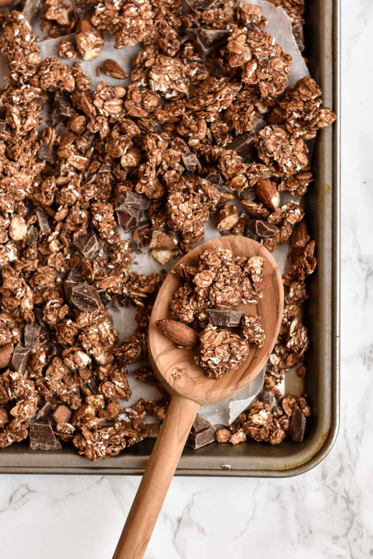 a tray of chocolate granola