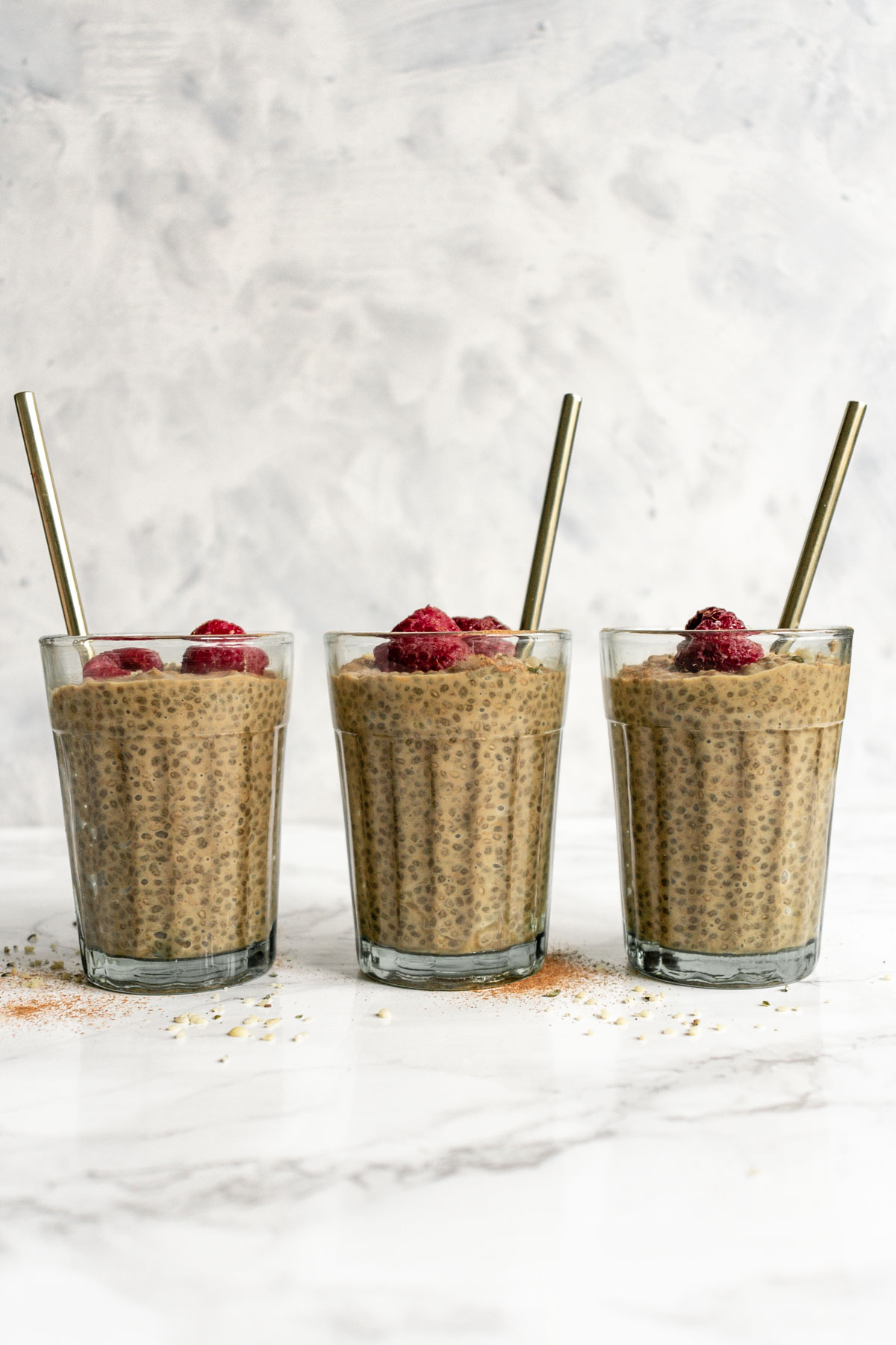 jars of chia pudding lined up