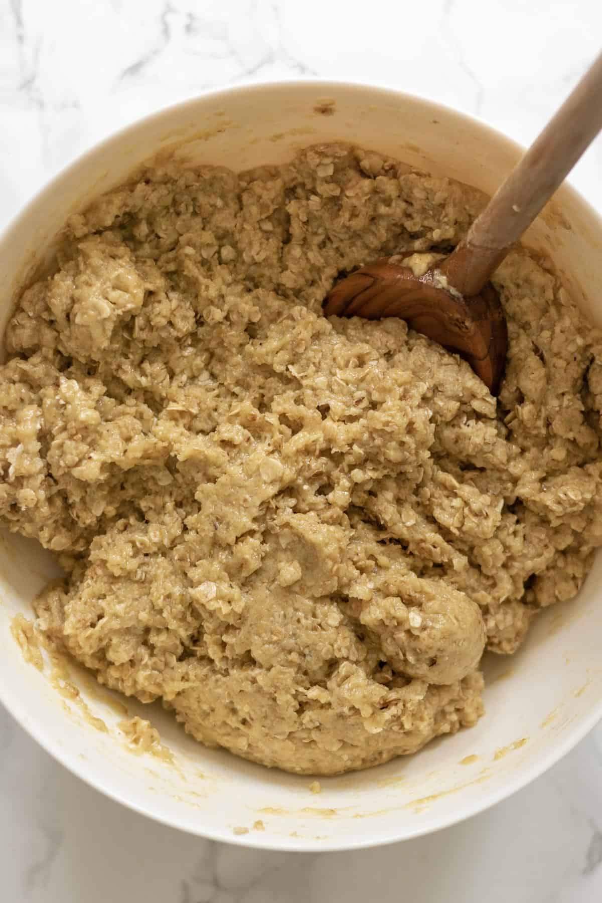 a bowl of cookie dough ready to be baked