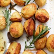 roasted potatoes on a tray