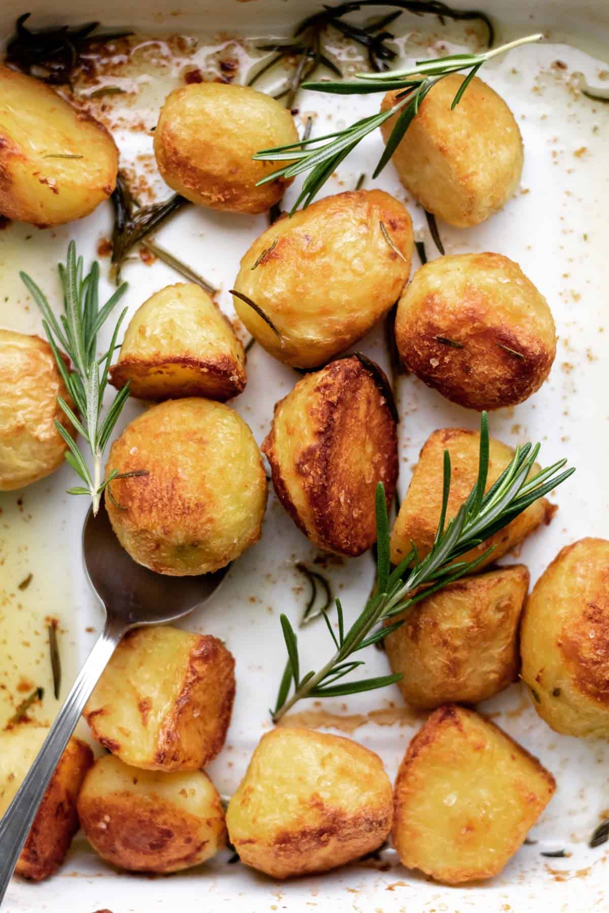 roasted potatoes on a tray