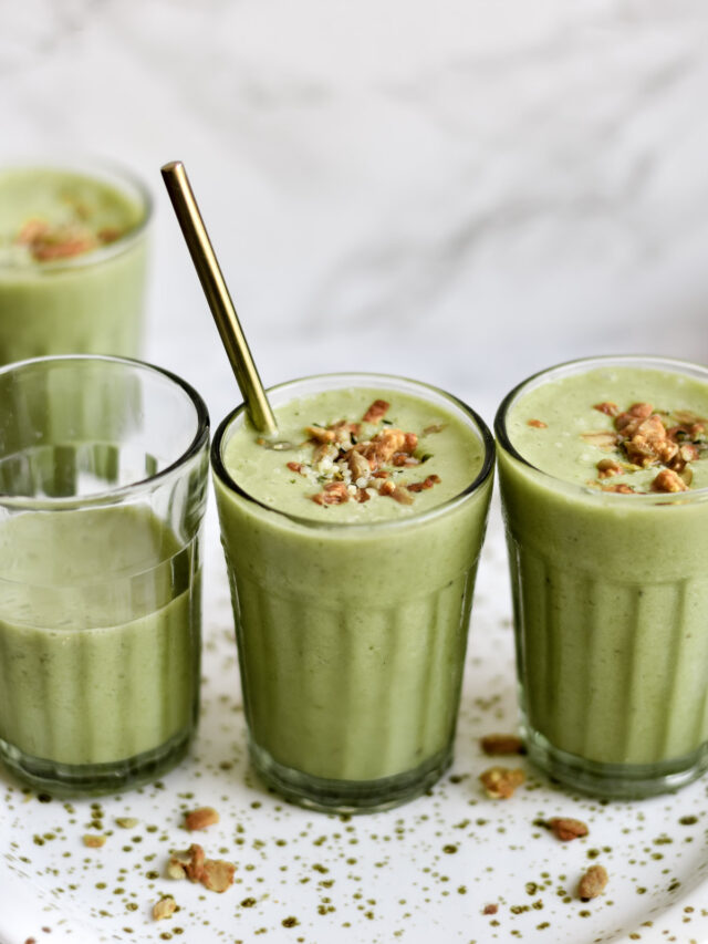 three glasses of green smoothie