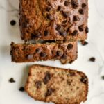 a banana loaf topped with chocolate chips
