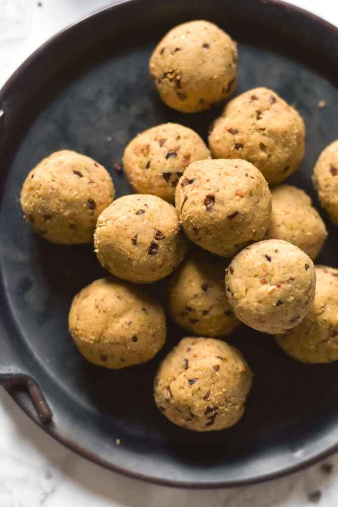 protein balls on a tray