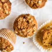 a pumpkin muffin topped with oats