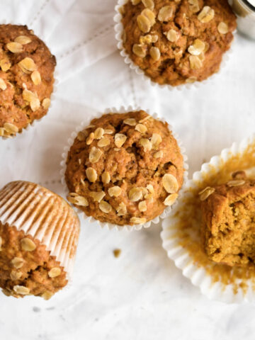 a pumpkin muffin topped with oats