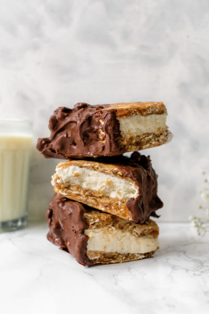 a stack of ice cream sandwiches atop each other